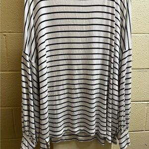 CAbi Black and White Striped Long Sleeve Top
